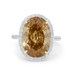 Platinum Cognac Oval Cut Halo Diamonds Ring