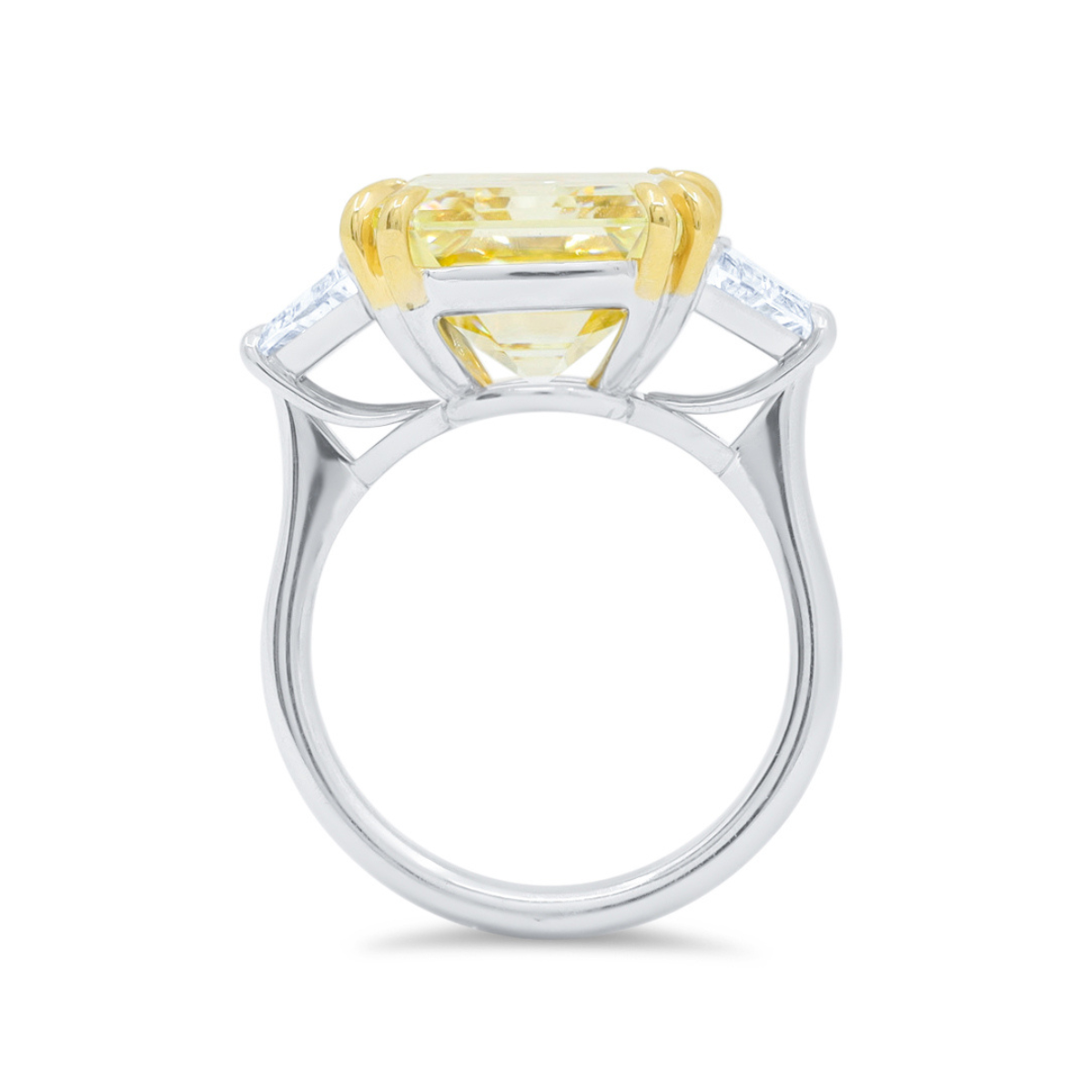 Fancy Yellow Emerald-Cut Diamond Ring With Trapezoids, Platinum & 18K Gold