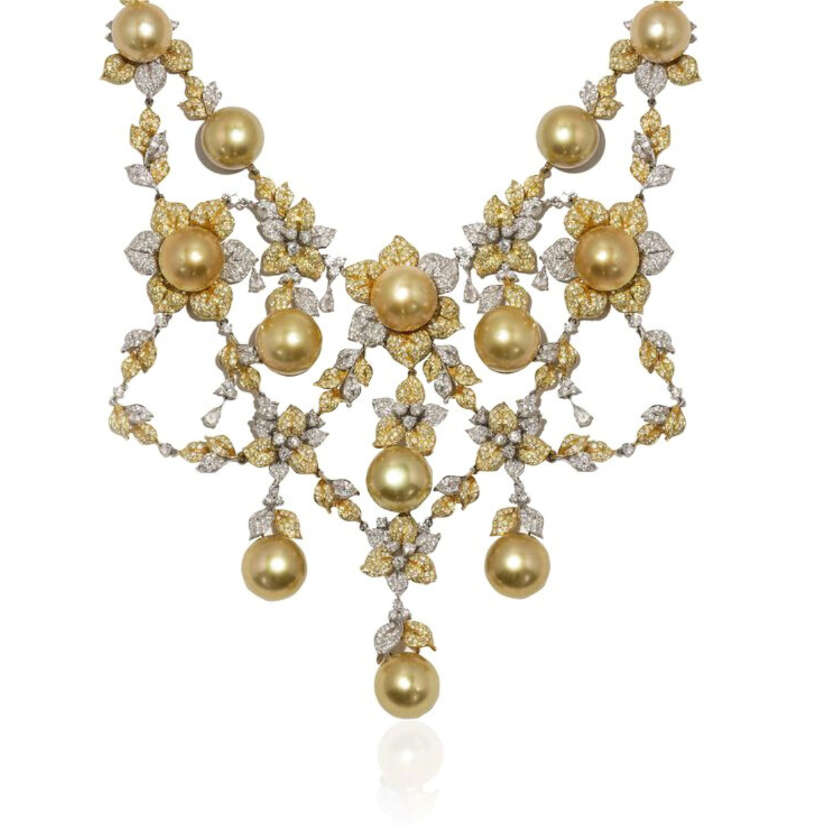 Flower Pearl and Diamond Necklace