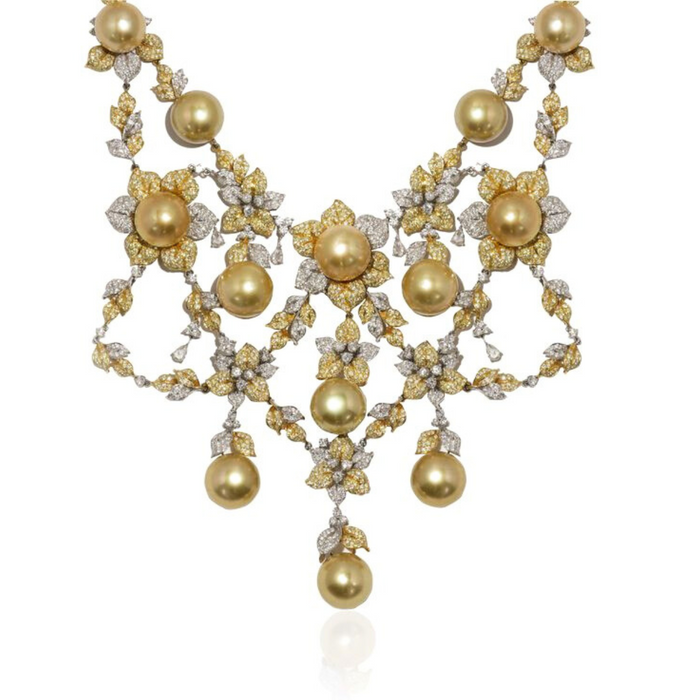 Flower Pearl and Diamond Necklace