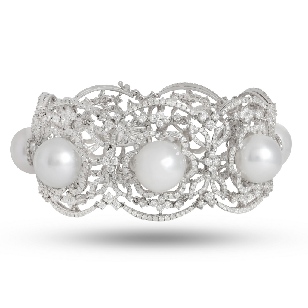 Tahitian Pearl And Diamond Flower Bracelet