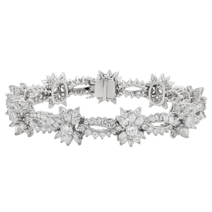 Platinum Snow Flake Cluster Diamond Bracelet