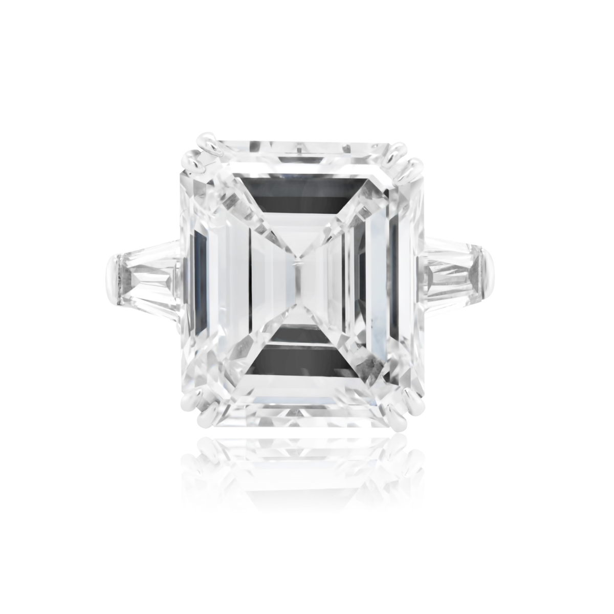 Three-Stone Emerald-Cut Diamond Engagement Ring, Platinum