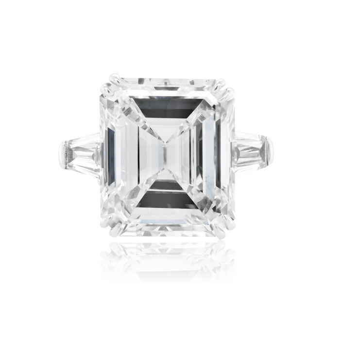 Three-Stone Emerald-Cut Diamond Engagement Ring, Platinum