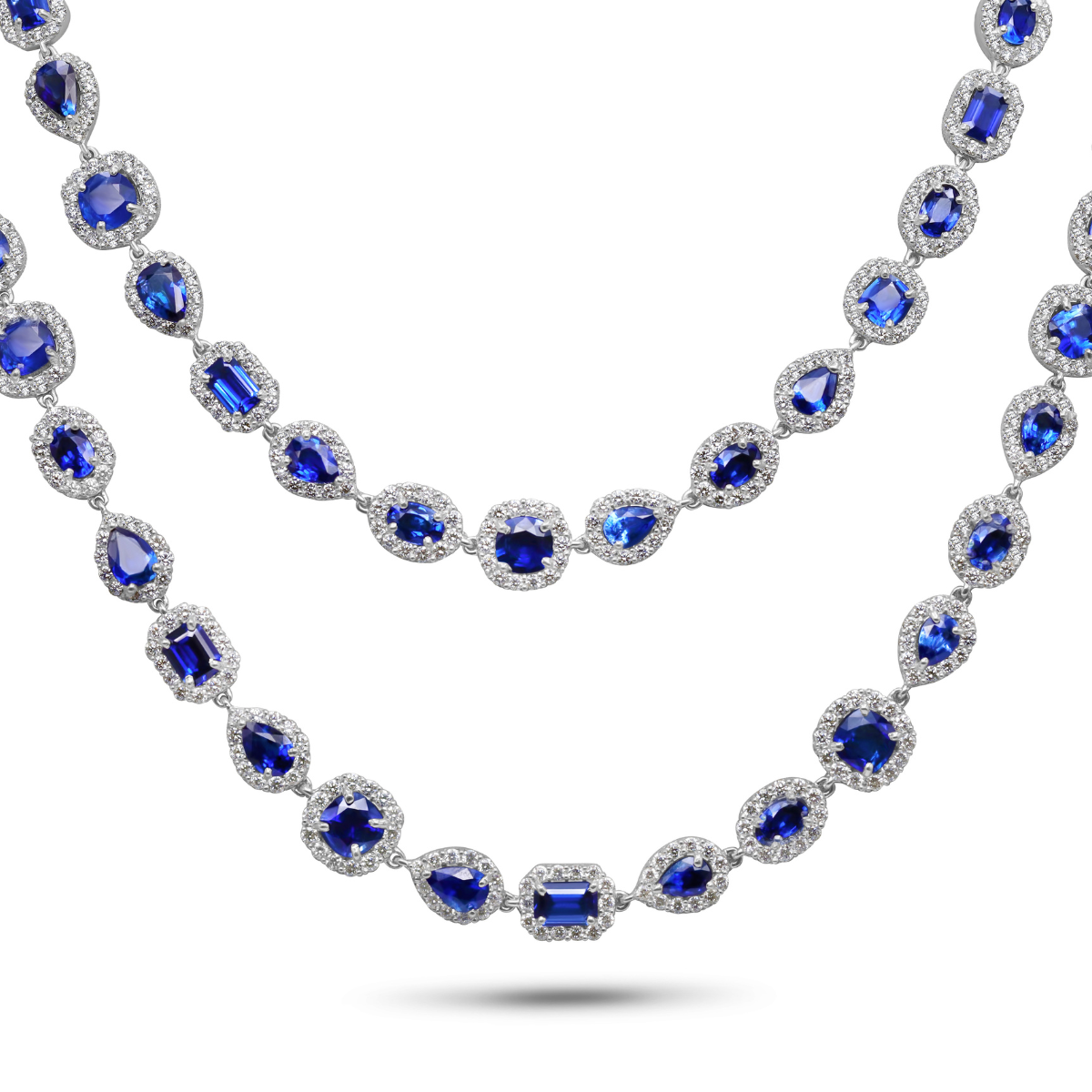 Multi-Shaped Sapphire Halo Necklace