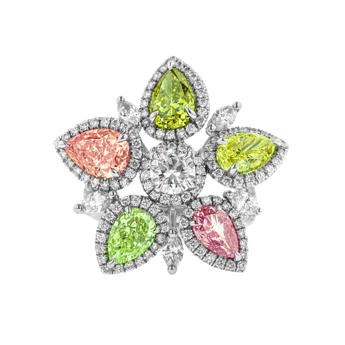 Fancy Colored Diamond Flower Ring