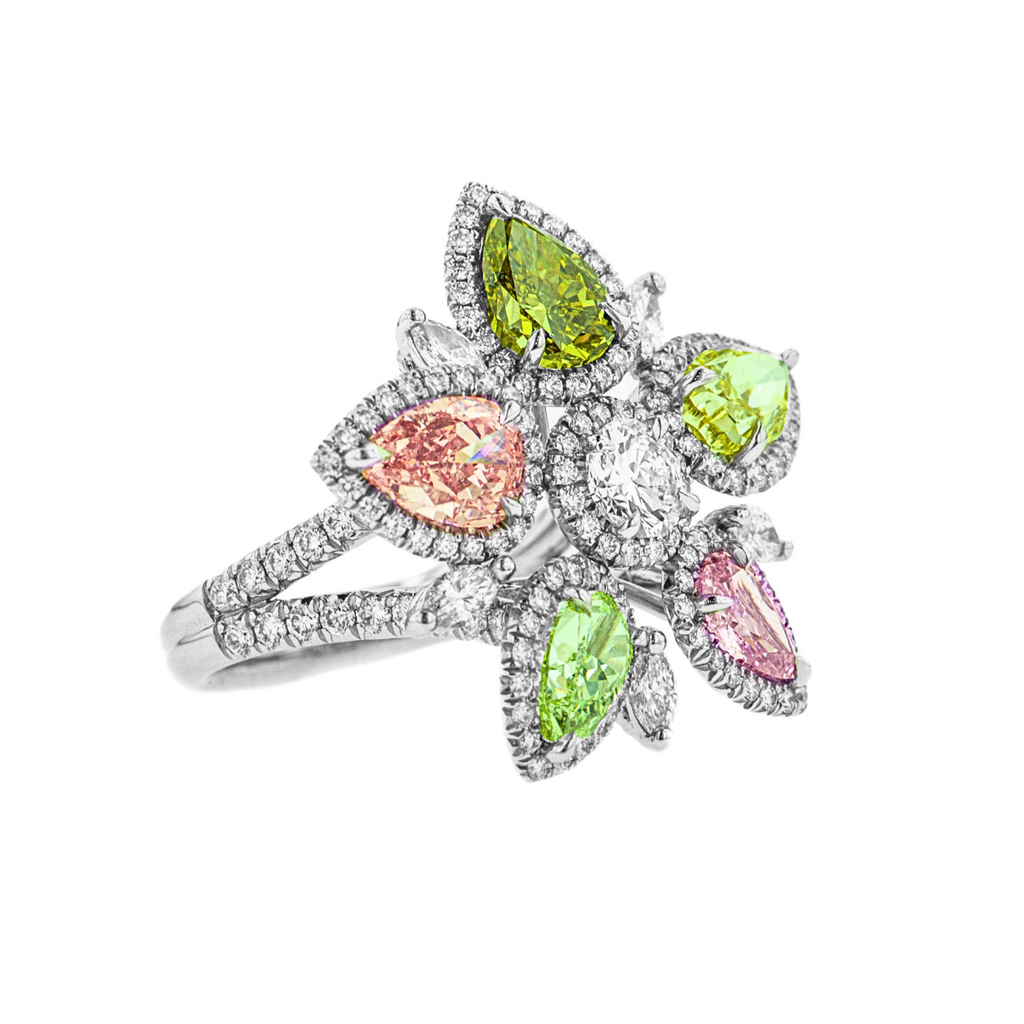 Fancy Colored Diamond Flower Ring