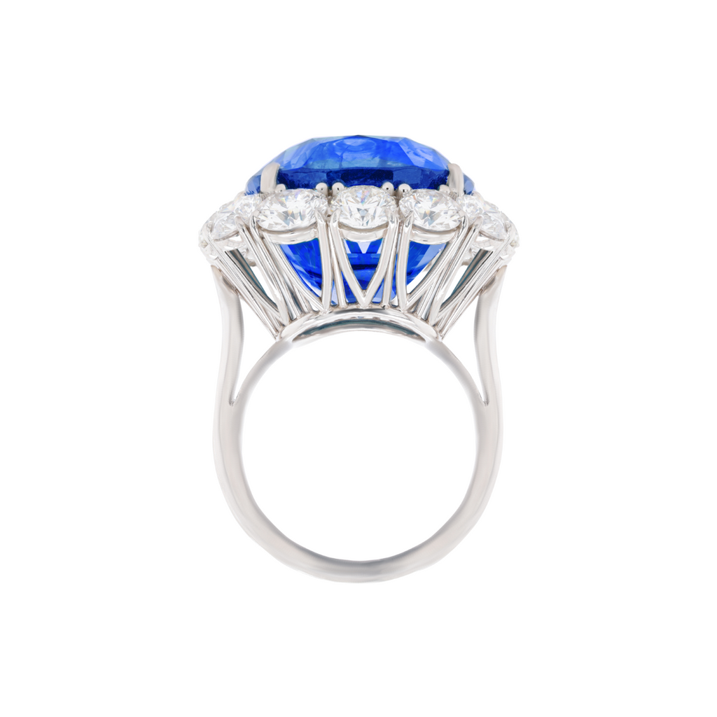 Platinum Cushion Sapphire Round Diamonds Halo Ring