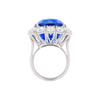 Platinum Cushion Sapphire Round Diamonds Halo Ring