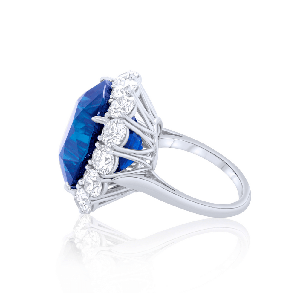 Platinum Cushion Sapphire Round Diamonds Halo Ring