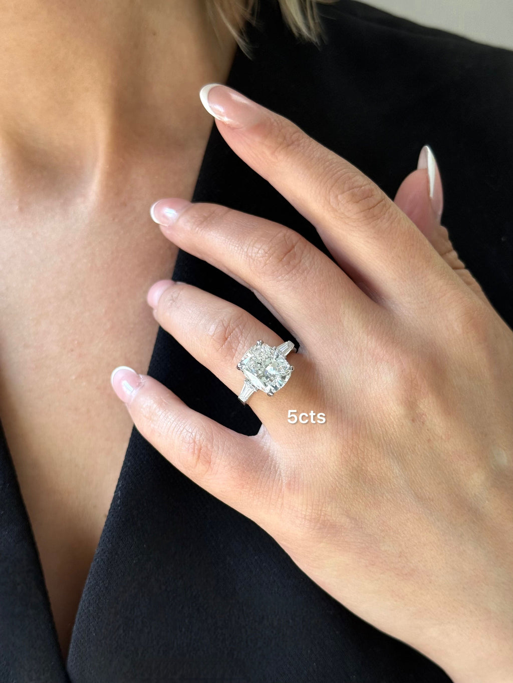 Lab-Grown Cushion Diamond Ring with Baguettes