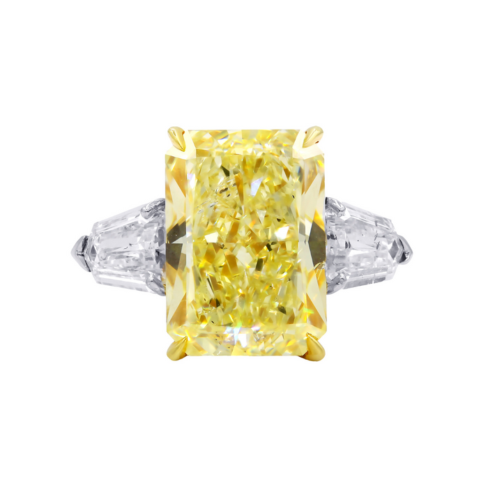 Fancy Yellow Radiant Ring With Side Bullet-Shaped Diamonds