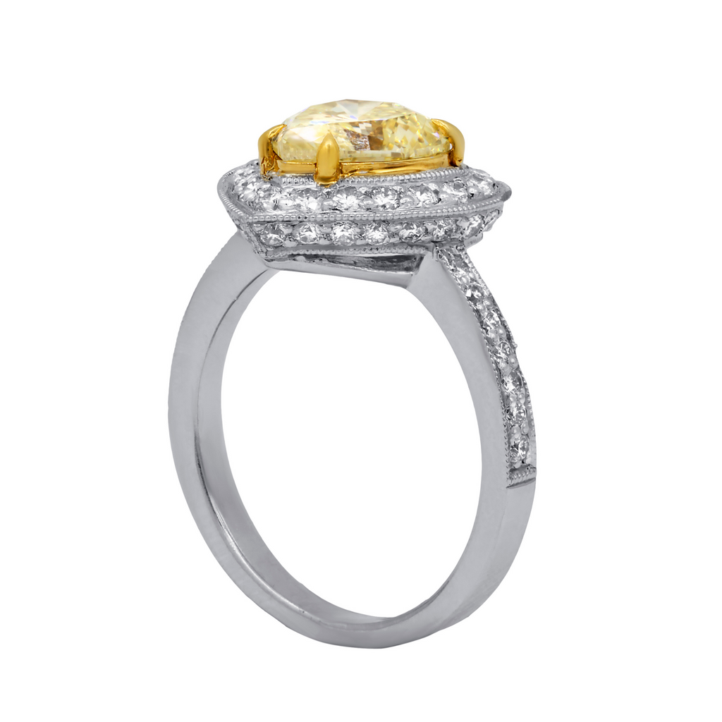 2.00cts Heart Shaped Yellow Diamond Halo Ring