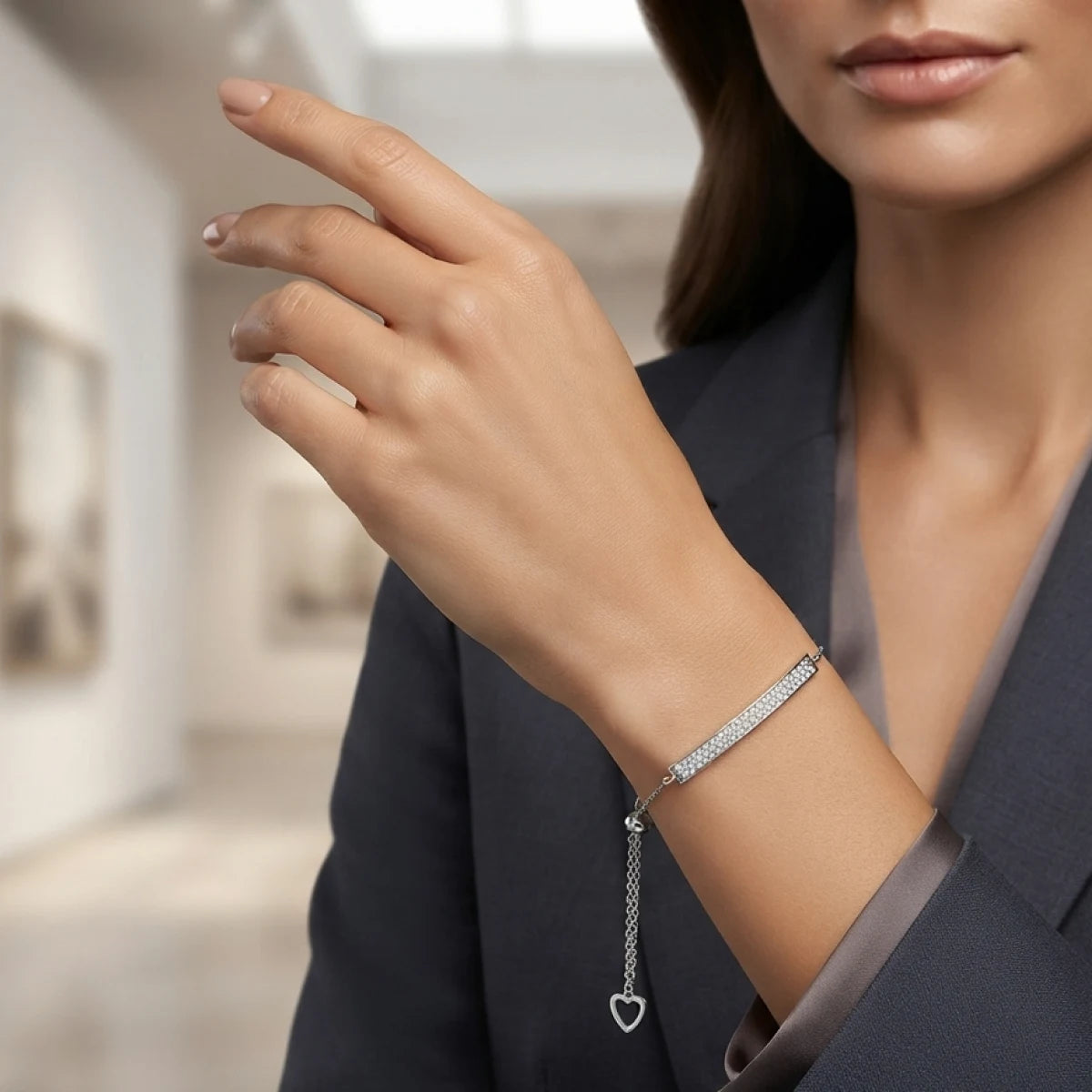 14K White Gold Diamond Chain Bangle