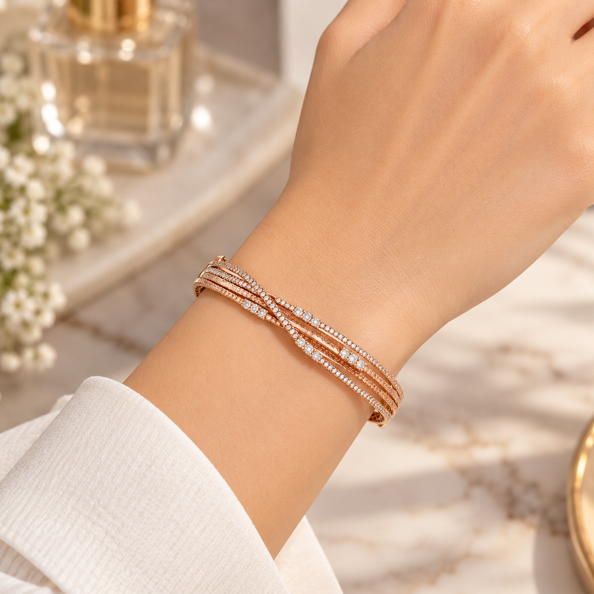 14K Rose Gold Diamond Bangle