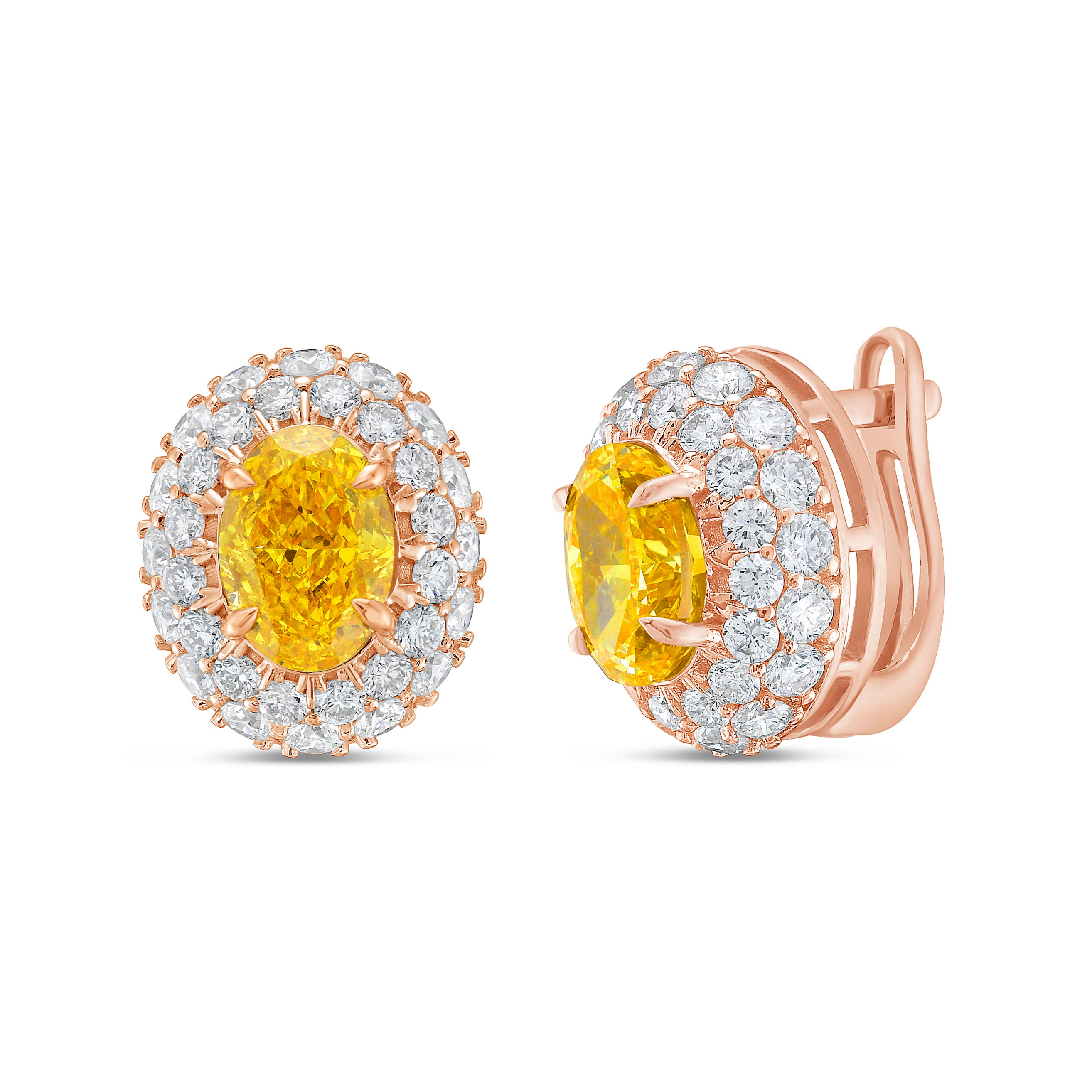 Lab-Grown Yellow Oval Diamond Halo Earrings, 18K Gold