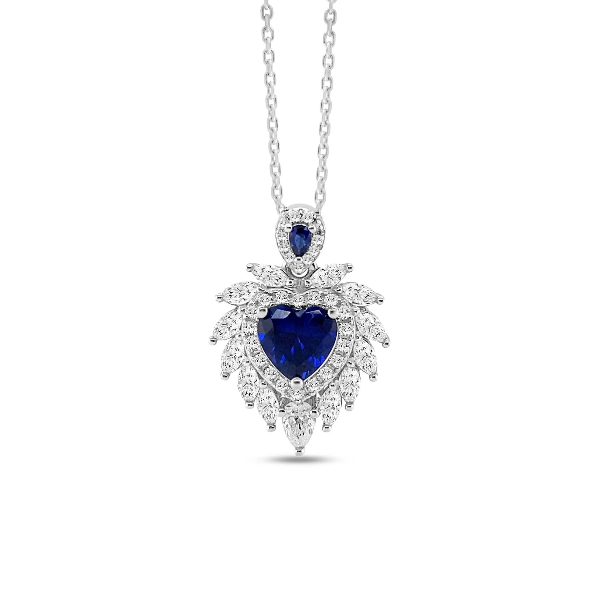 Flaming Heart Necklace in Blue Sapphire