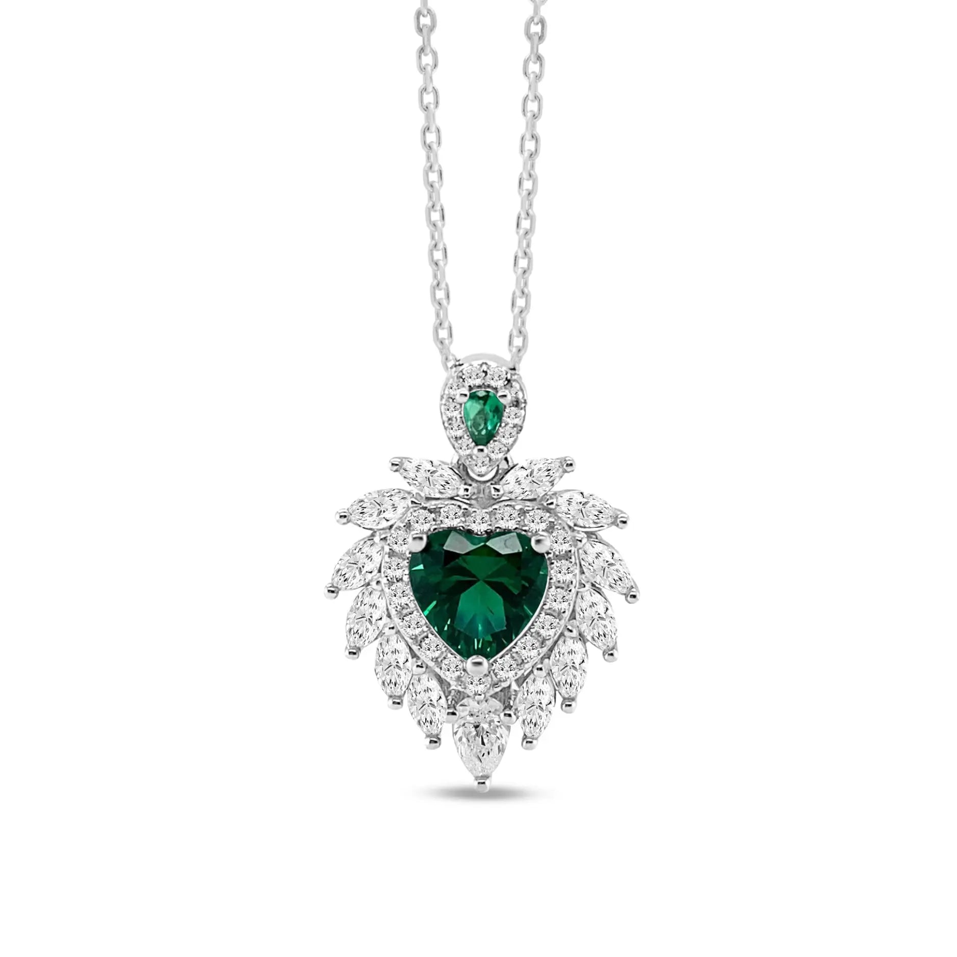 Flaming Heart Necklace in Emerald
