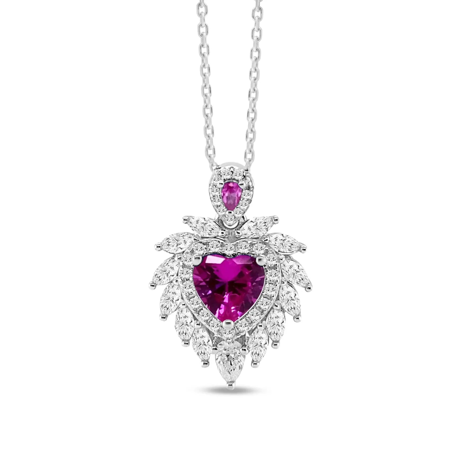 Flaming Heart Necklace in Pink Sapphire