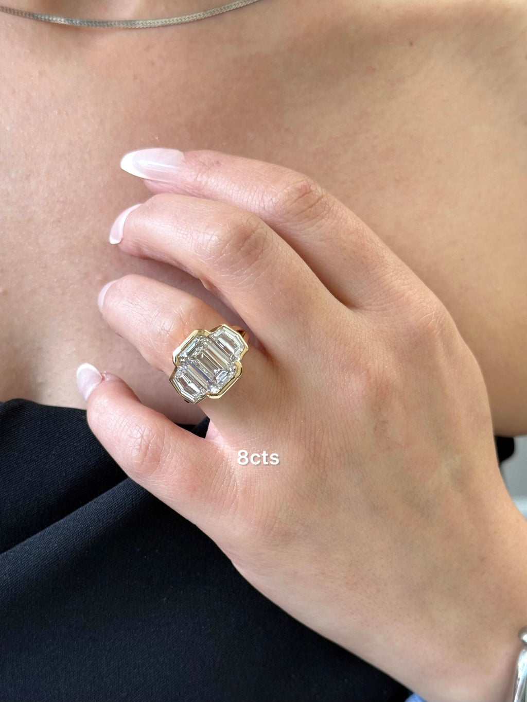 Lab-Grown Emerald Cut Bezel Ring with Cadillac Sides, 18K Gold