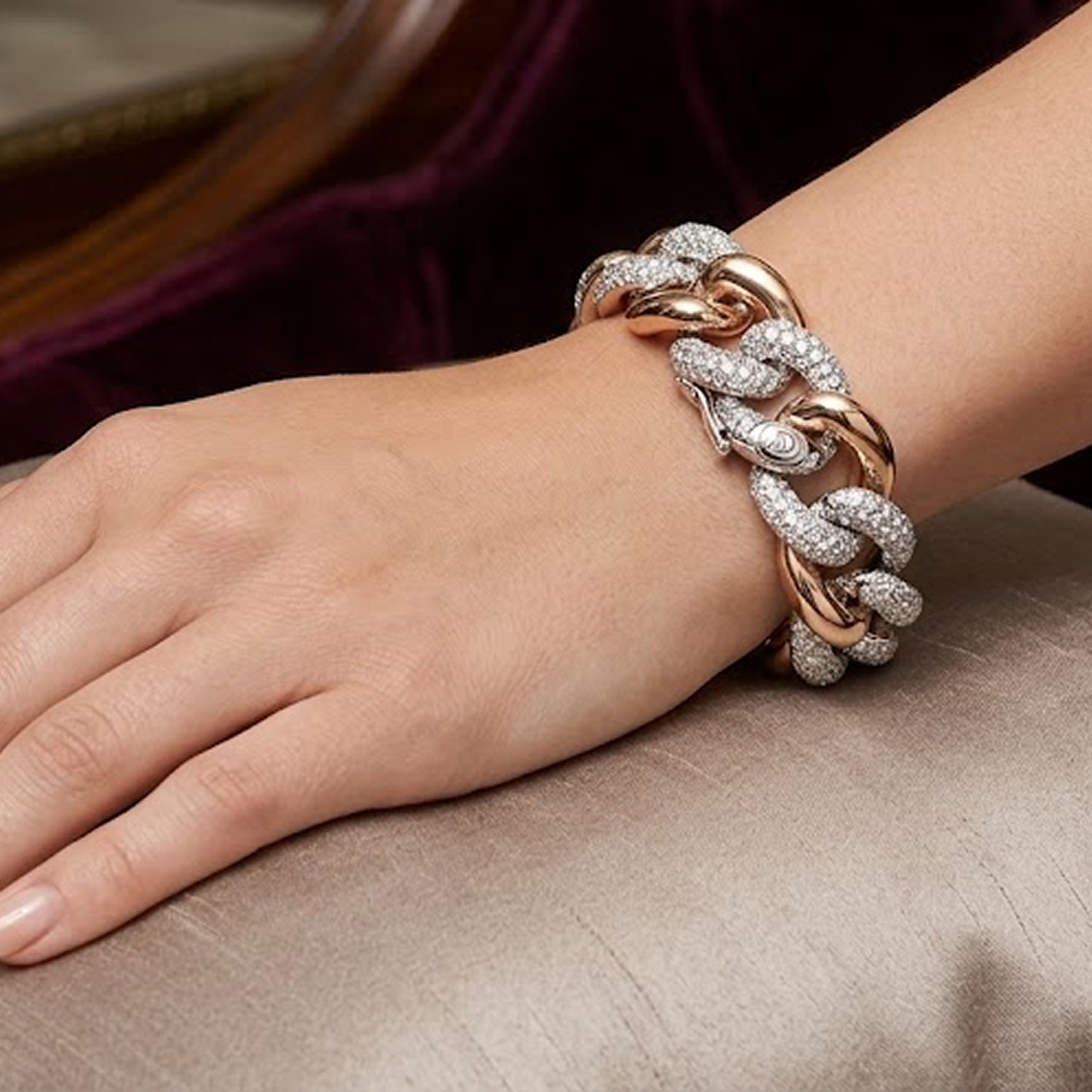Two Tone Diamond Curb-Link Bracelet