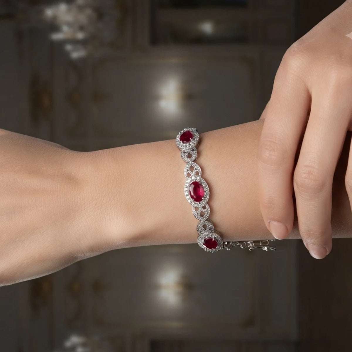 18K White Gold Diamond Gemstone Bangle