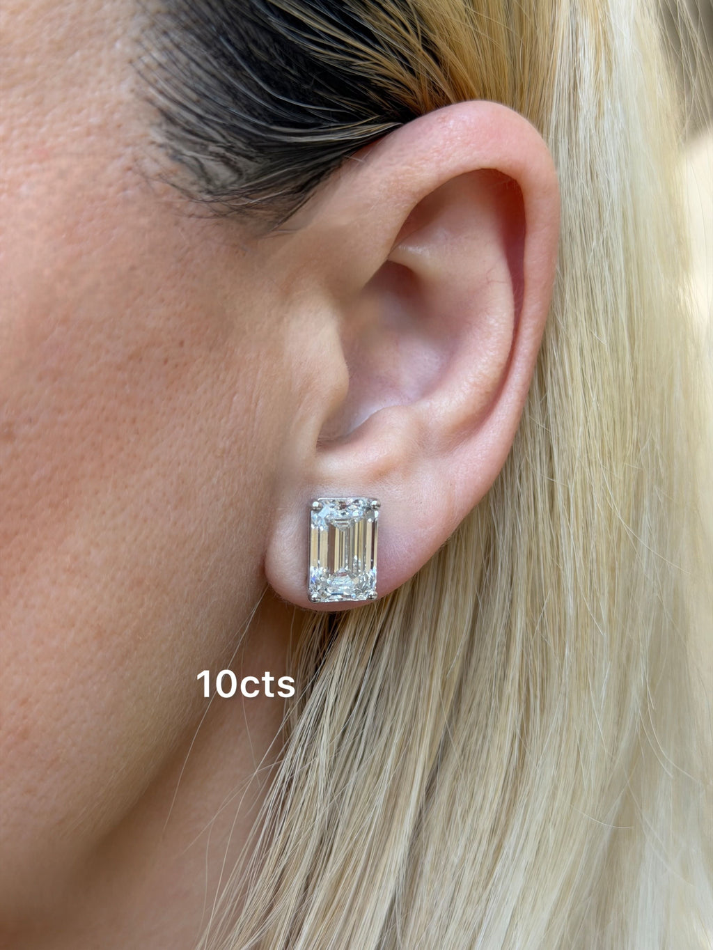 Lab-Grown Emerald Cut Diamond Studs, 14K Gold