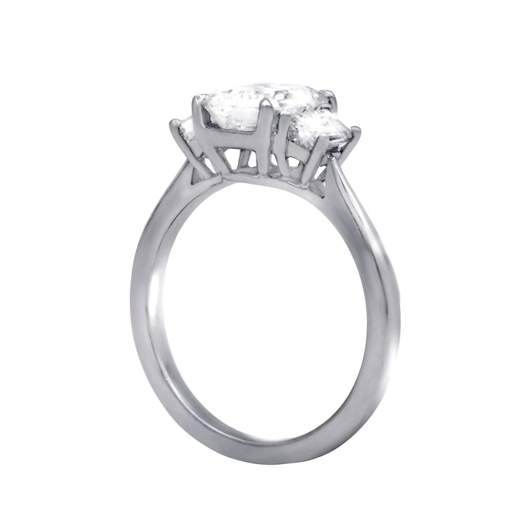 Three Stone Emerald Cut Diamond Engagement Ring, Platinum