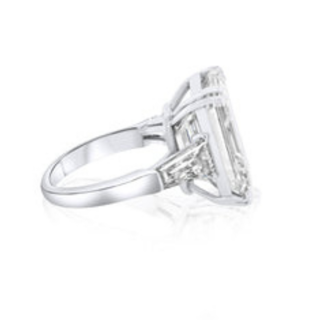 Emerald Cut Diamond Ring with Baguettes, Platinum