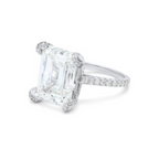 Emerald-Cut Diamond Ring with Round Diamonds On Band, 18K Gold