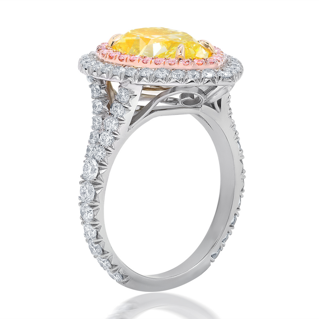 Fancy Yellow Pear Shaped Diamond Double Halo Ring