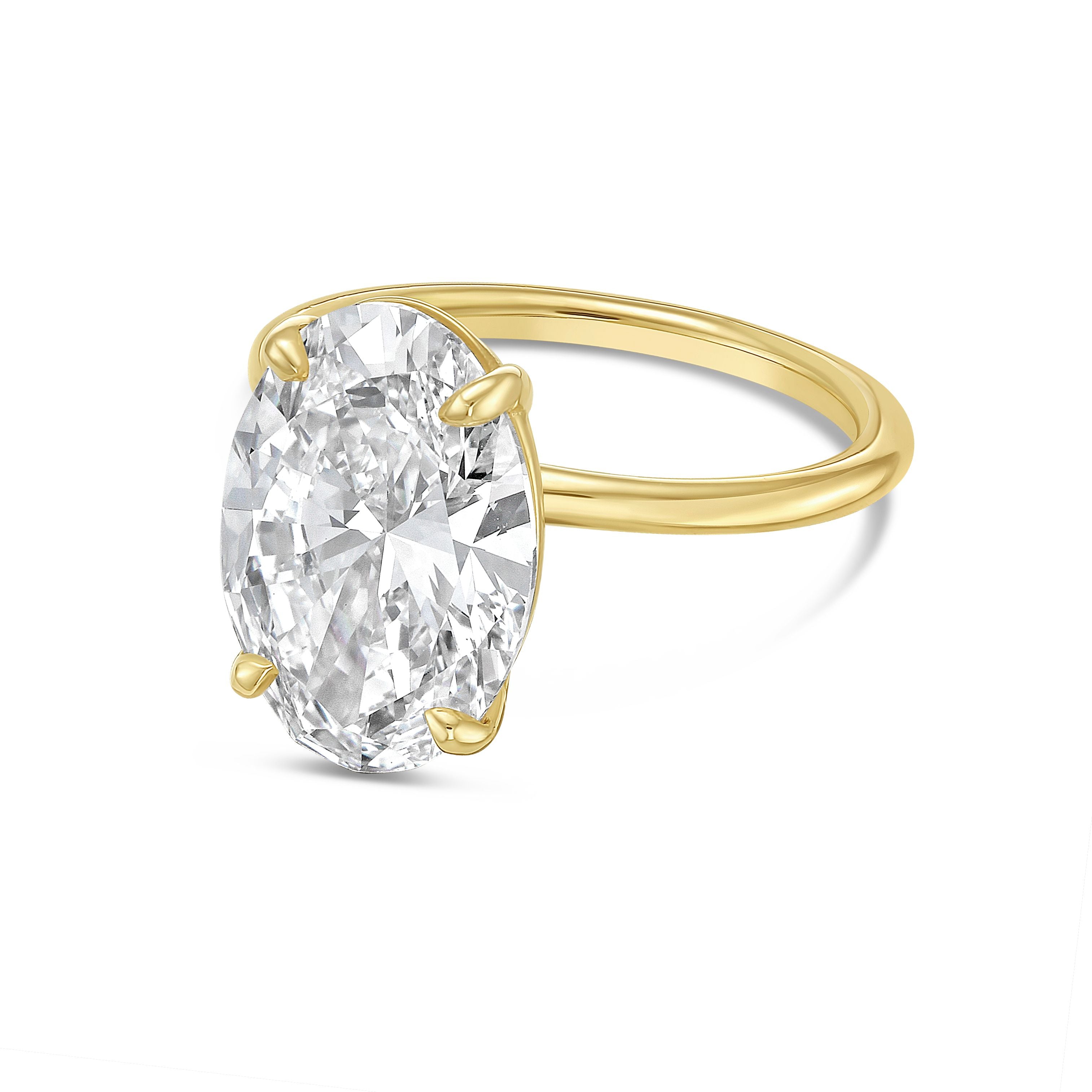 Lab-Grown Oval Diamond Solitaire Engagement Ring, 18K Gold