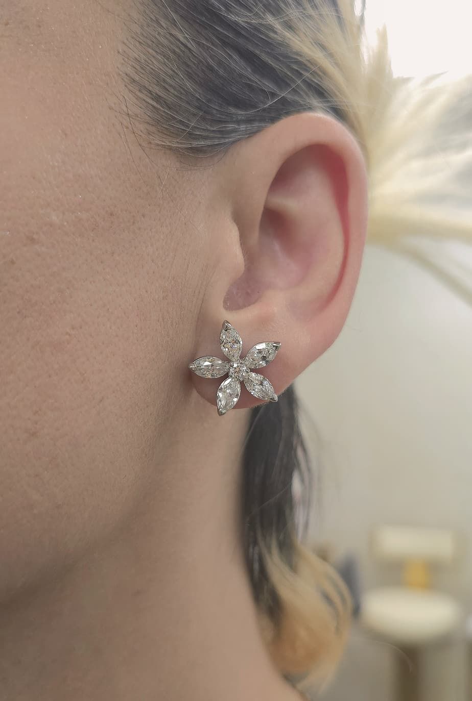 Marquise Diamond Flower Stud Earrings