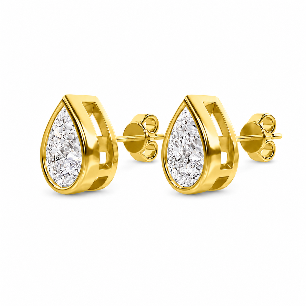 Lab Grown Pear Diamond Bezel Studs