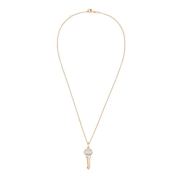 Lab-Grown Oval Diamond Accent Key Pendant