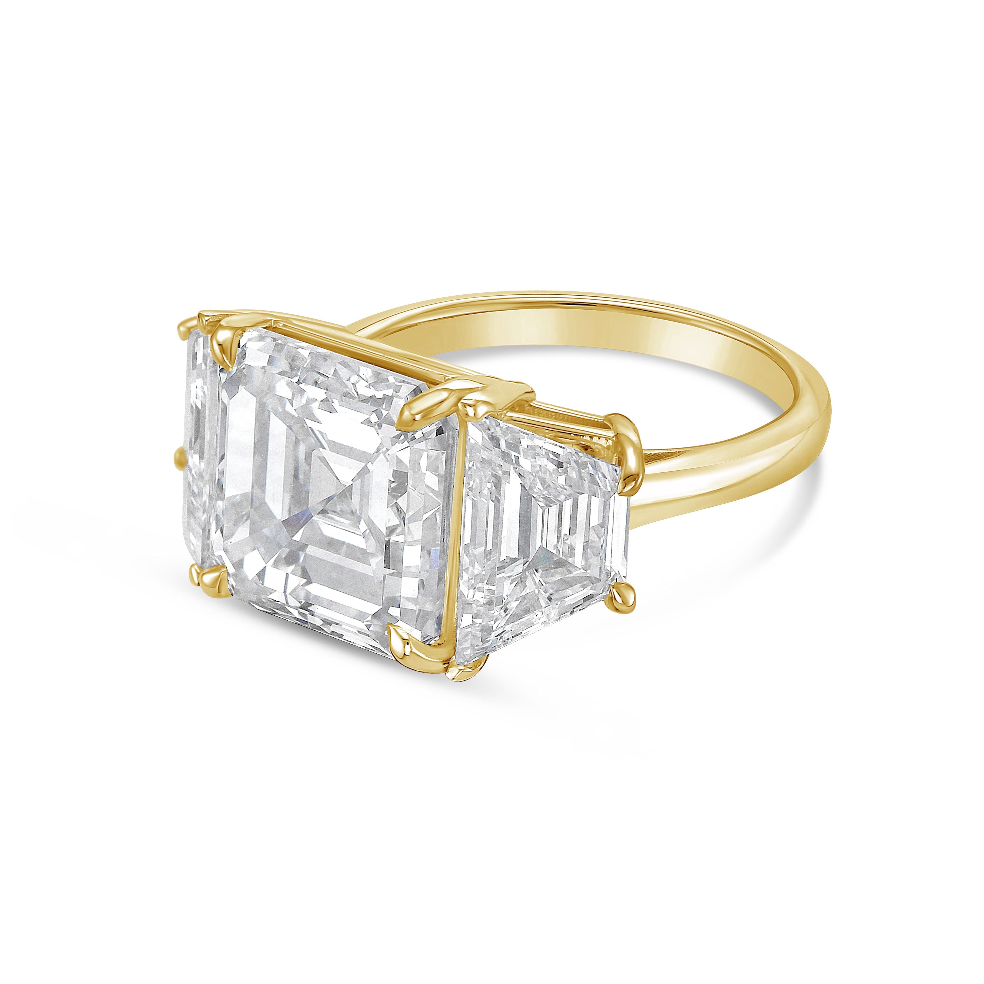 Lab-Grown Asscher Diamond Ring with Trapezoids, 18K Gold