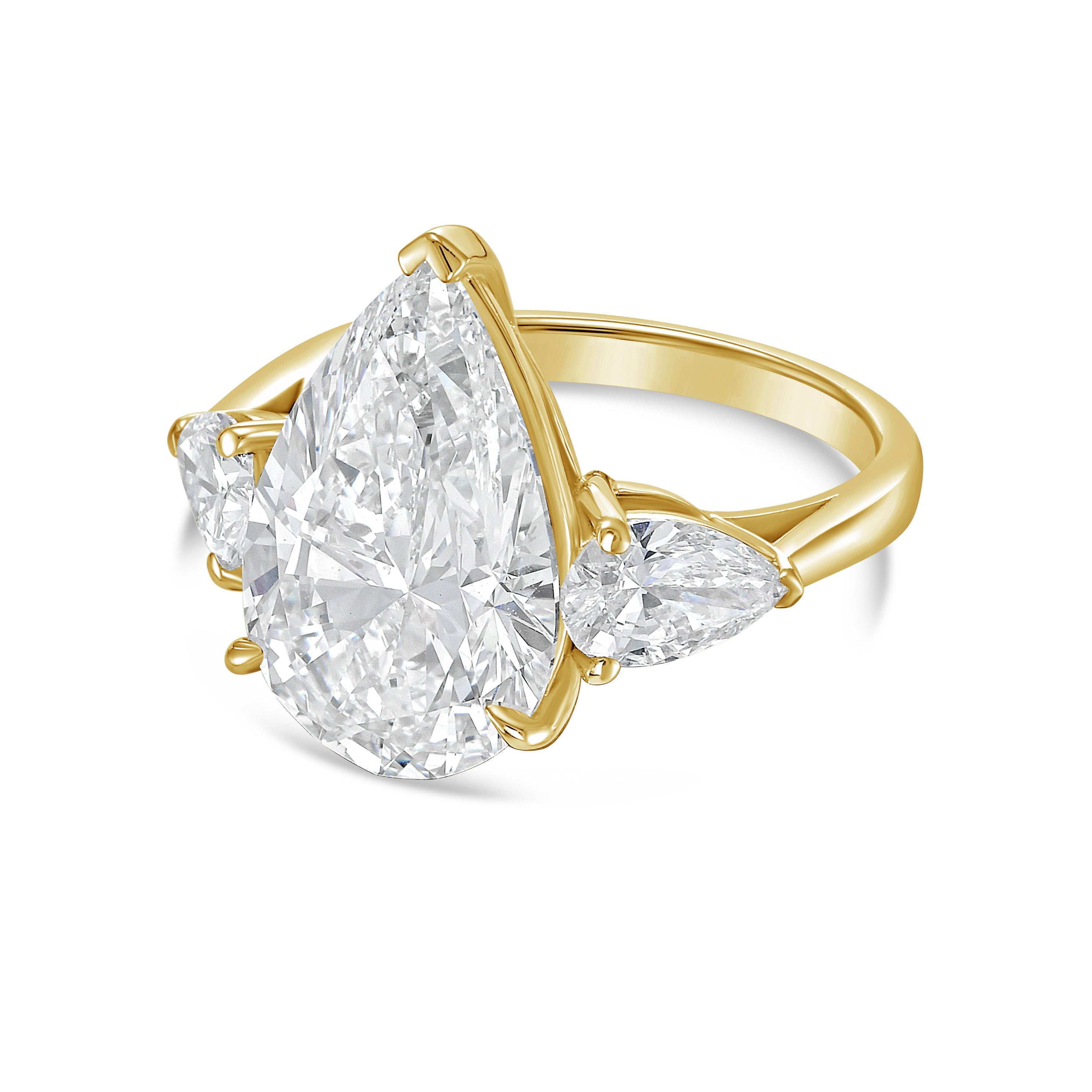 Lab-Grown Three Pear Diamond Ring, 18K Gold