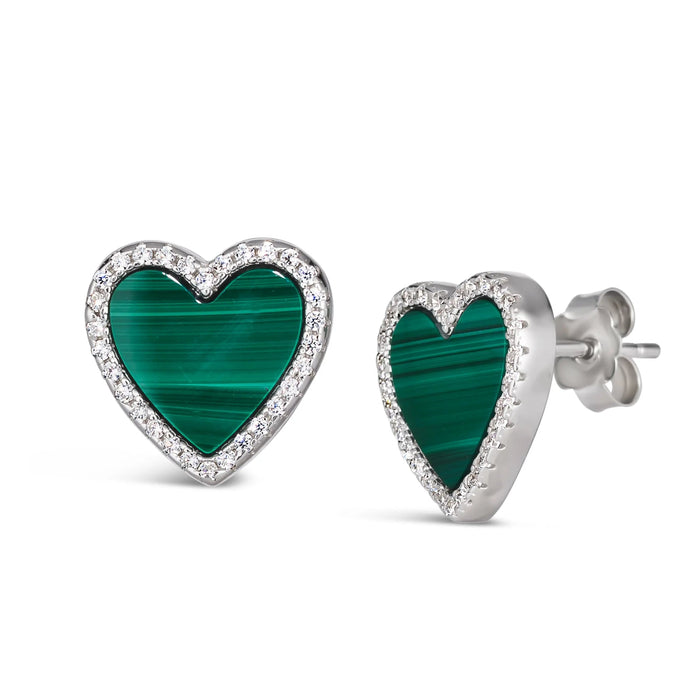 Green Malachite Heart Shaped Earring Studs