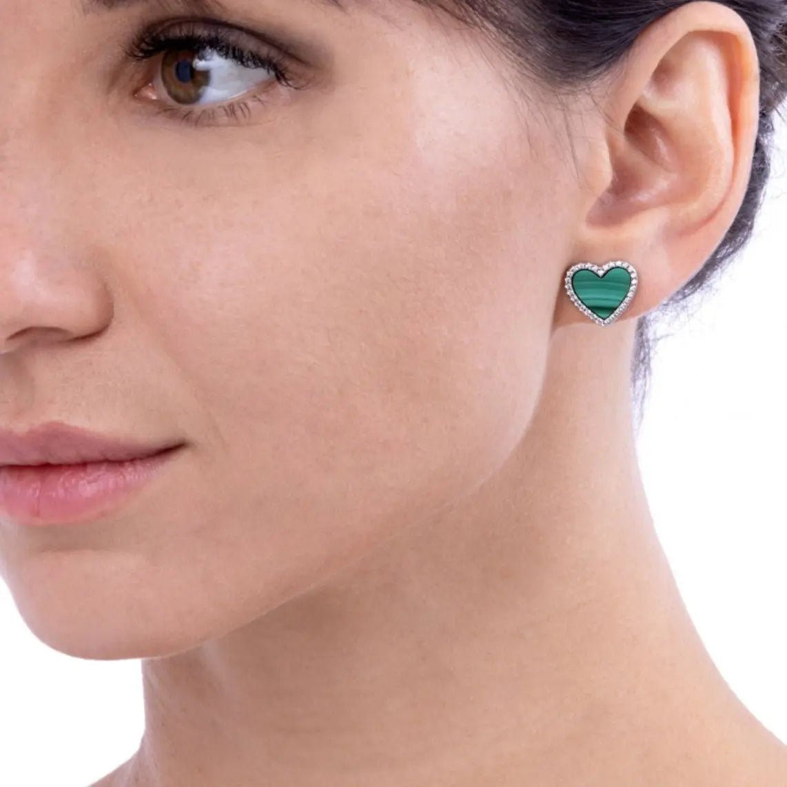 Green Malachite Heart Shaped Earring Studs