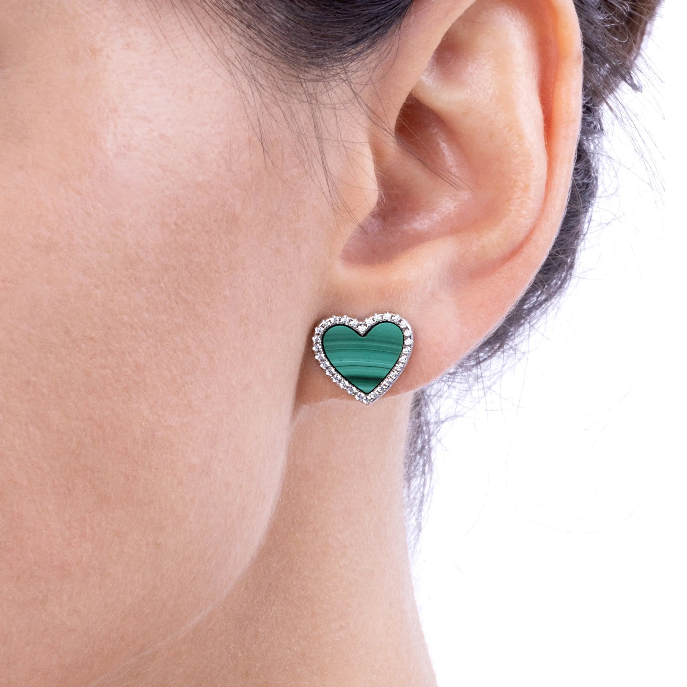 Green Malachite Heart Shaped Earring Studs