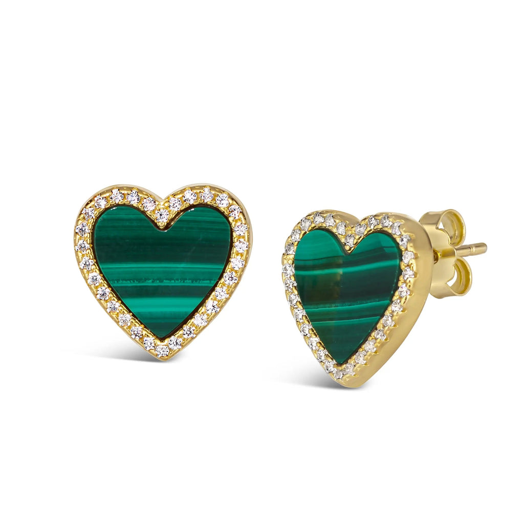 Green Malachite Heart Shaped Earring Studs