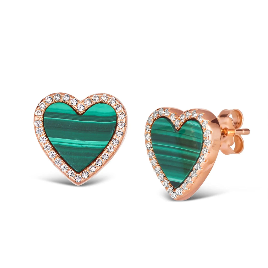 Green Malachite Heart Shaped Earring Studs