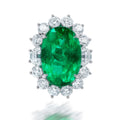 Green Emerald and Round Diamonds Flower Ring