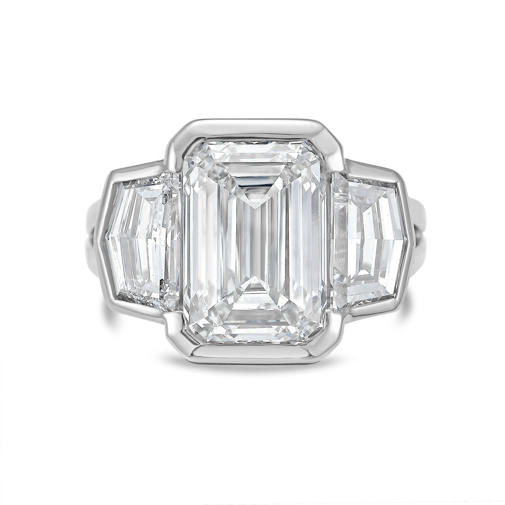 Lab-Grown Emerald Cut Bezel Ring with Cadillac Sides, 18K Gold