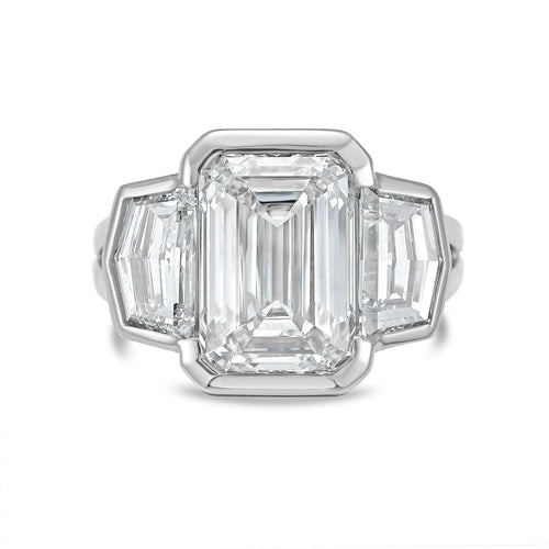 Lab-Grown Emerald Cut Bezel Ring with Cadillac Sides