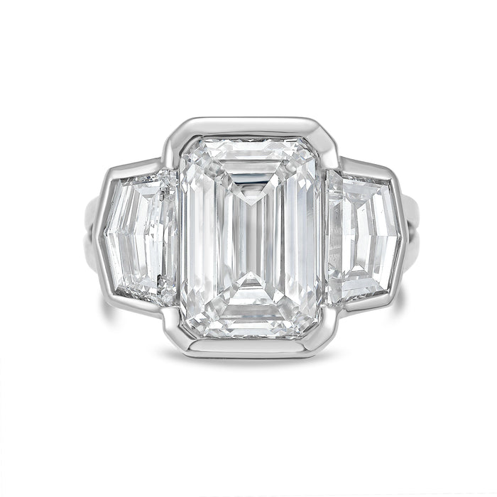 Lab-Grown Emerald Cut Bezel Ring with Cadillac Sides, 18K Gold
