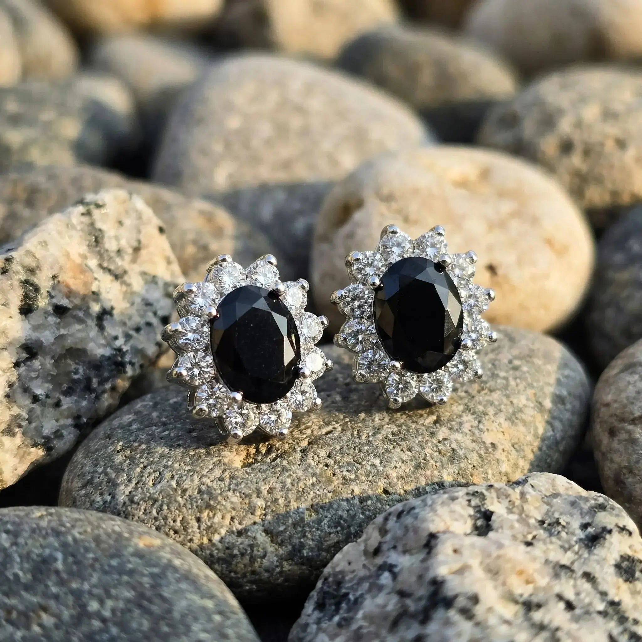 Halo Gem Earrings in Black Diamond by AZ Essentials