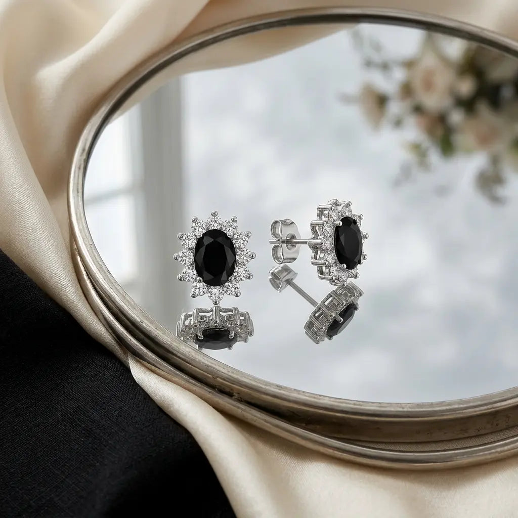Halo Gem Earrings in Black Diamond by AZ Essentials