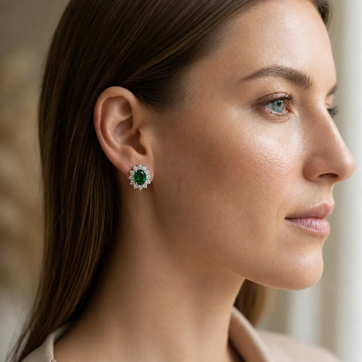 Halo Gem Earrings in Emerald by AZ Essentials