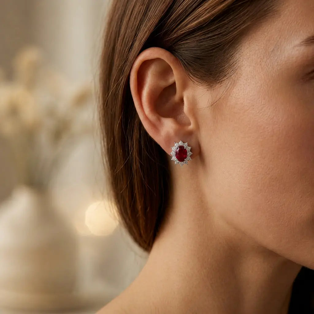 Halo Gem Earrings in Ruby by AZ Essentials